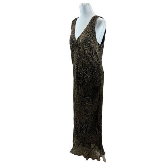Vintage ICE brand 100% Silk Shell Black and Gold Maxi‎ Dress Size 14 - Picture 1 of 13